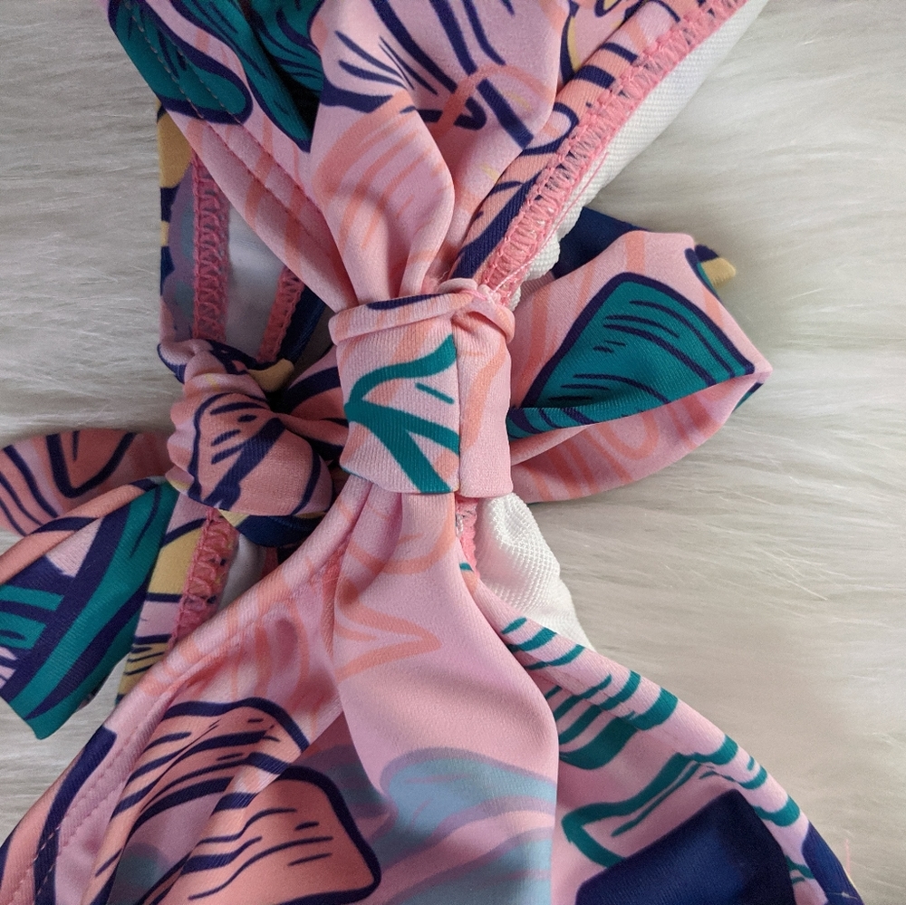 Pink and green tropical print multi way bikini top - Picture 8 of 9
